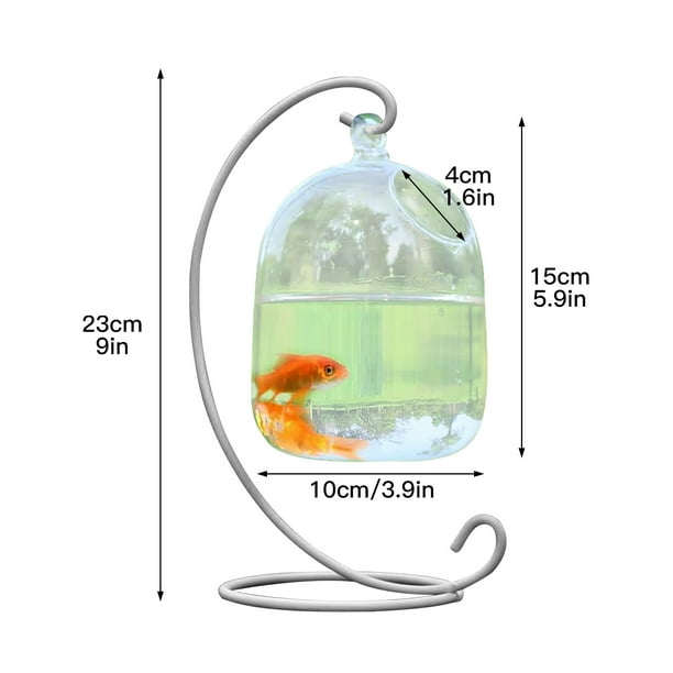 Desk Hanging Fish Tank Bowl with Stand, Small Table Top Glass Fish