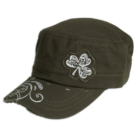 Shamrock Irish Military Cadet Cap, One Size St Patricks Day Hat, Olive Green