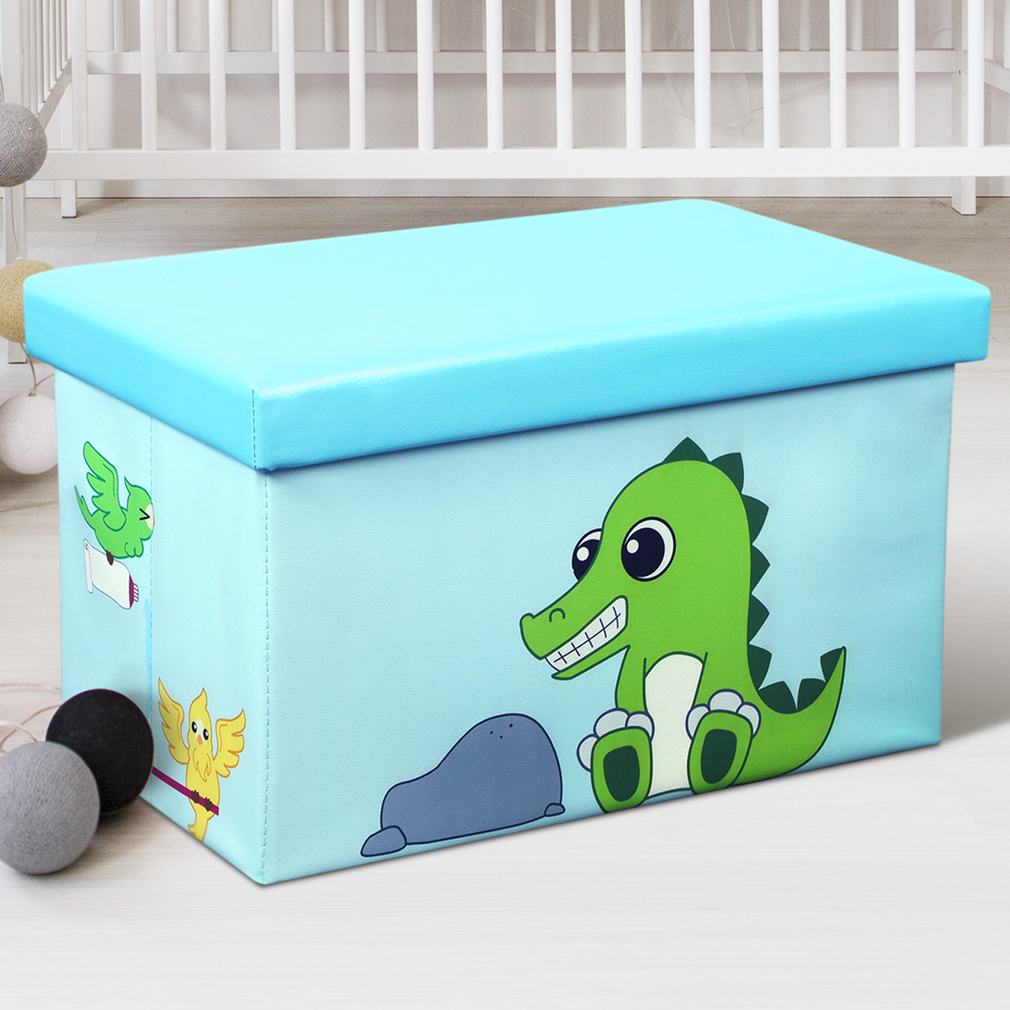 Otto & Ben Children 20" Crocodile and Bird Toy Wood Storage Chest, Multi-color