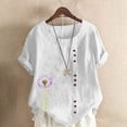 thumbnail image 1 of Mareep Blouse Femme P-5TG Femme Décontractée en Lin Col Rond Grande Taille Imprimé Manches Courtes Bouton T-shirt Blouse Liquidation de Hauts pour Femmes, Cadeau, 1 of 1