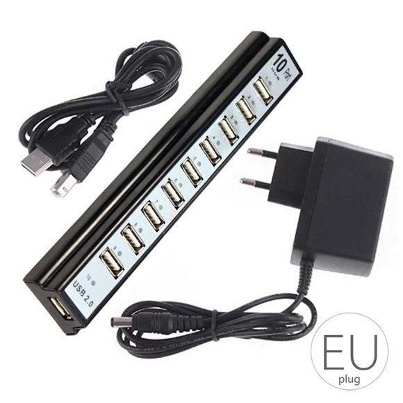 Teclado U-disk Mouse 10 puertos USB 2.0 Plástico Splitter Hub Cable de carga para teléfono móvil Adaptador Cargador kenally PJ6913-01