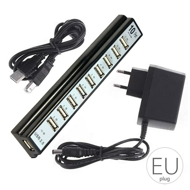 Teclado U-disk Mouse 10 puertos USB 2.0 Plástico Splitter Hub Cable de carga para teléfono móvil Adaptador Cargador Guardurnaity PJ6913-01