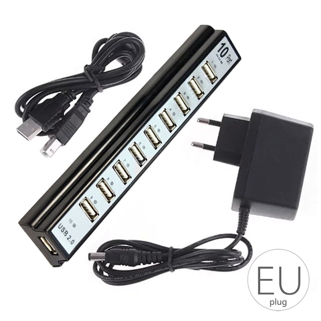 Teclado U-disk Mouse 10 puertos USB 2.0 Plástico Splitter Hub Cable de carga para teléfono móvil Adaptador Cargador Jumpingount PJ6913-01