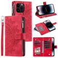 thumbnail image 3 of Funda de cuero con tapa cruzada para iPhone, 15, 14 Pro Max, 13, 12, 11, X, XS, XR, SE, 2022, 8, 7 Plus, funda larga con cordón y cremallera para tarjetas, 3 of 5