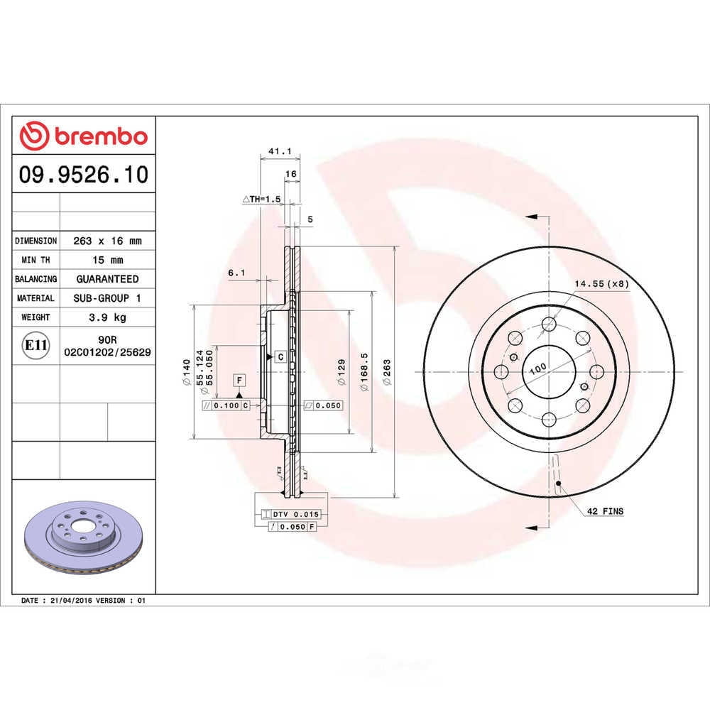 Brembo 09.9526.10 Premium Vented Brake Rotor