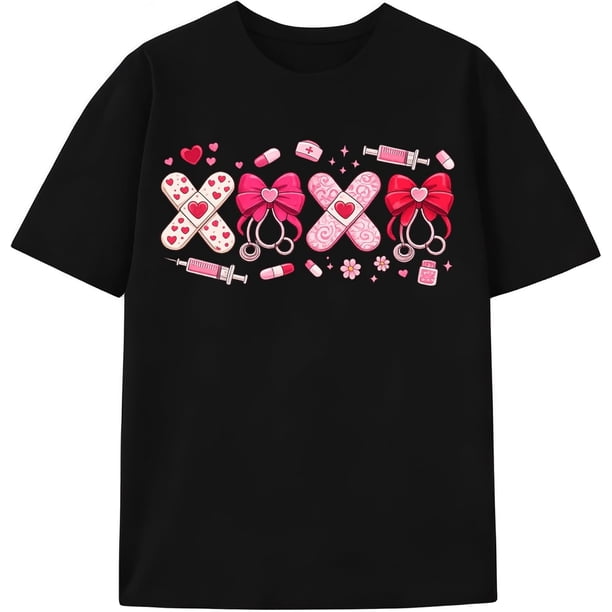 XOXO - playera de estetoscopio coqueta, playera para el día de San Valentín, playera con diseño de lazo rosa