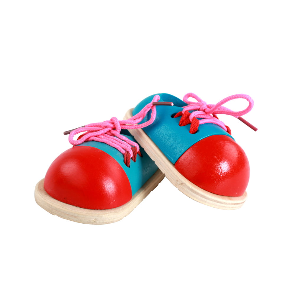 Wood Lacing Sneaker Learn How to Tie Shoelaces Shoes Lacing Hand Coordination Development Preschool Educational Toy 1pc
