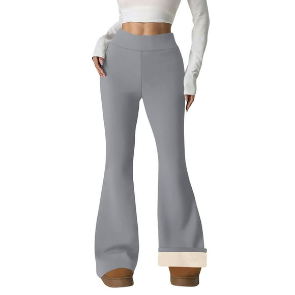 Yigetop Winter Pants for Women Women's Fleece Lined Leggings Flare Pants Thermal Warm High Waisted Winter Bootcut Dress Pants Fleece Pants Women Grey S