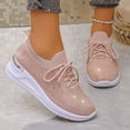 thumbnail image 2 of Wedge Sneakers for Women Sparkly Rhinestone Knit Mesh Casual Lace up Antislip Walking Shoes Slip on Stretch Sock Shoes Pink Size 8, 2 of 6