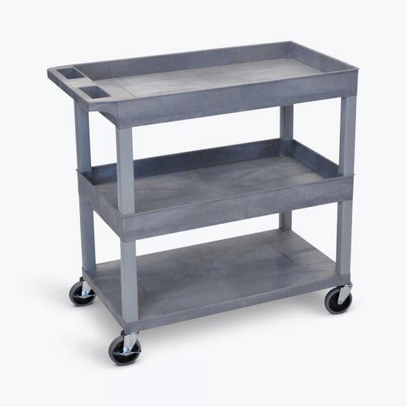 Luxor 18" x 32" Three Shelf Combination Tub/Tub/Flat Utility Cart - Gray