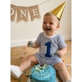 thumbnail image 3 of BemeyourBBs Baby Boys First Birthday Outfits One Years Old Birthday Clothes Waffle Knit Number Embroidery Striped Short Sleeve TShirt Tops and Shorts Set, 3 of 9
