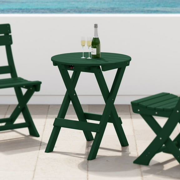 WestinTrends Malibu HDPE Outdoor 24.5 Inch Round Portable Folding Patio Dining Table, Dark Green