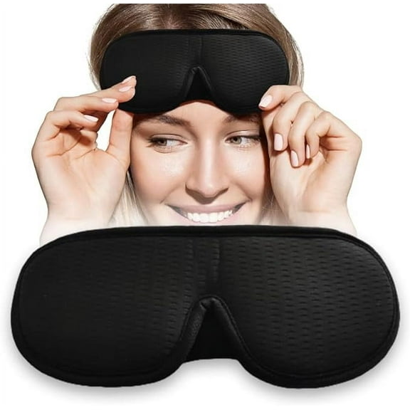 Sleep Mask, Eye Mask, 3D Contoured Lightweight Blindfold for Sleeping for Men and Women, Comfortable and Breathable Sports Fabric Eye Cover for Travel/Nap/Night Sleeping, Black