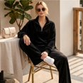 thumbnail image 6 of Szluipve 2 Piece Sets for Women Velour 2 Piece Tracksuit Half Zip Stand Collar Long Sleeve Top Elastic Waist Wide Leg Pants Casual Velvet Loungewear Outfit Black XL, 6 of 8