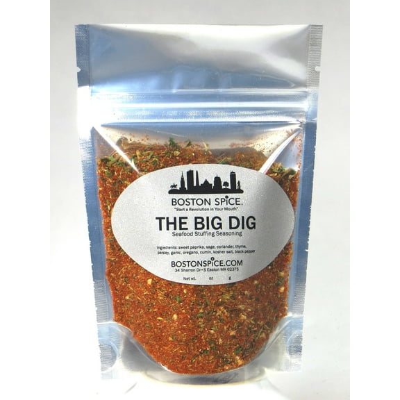 Boston Spice The Big Dig Handmade Gourmet Seafood Stuffing Seasoning Blend Stuffed Shellfish Squid Calamari Clams Quahogs Sole Oysters Fish Cod Haddock Shrimp Crab Lobster 1/2 Cup Spice 1.8oz/52g