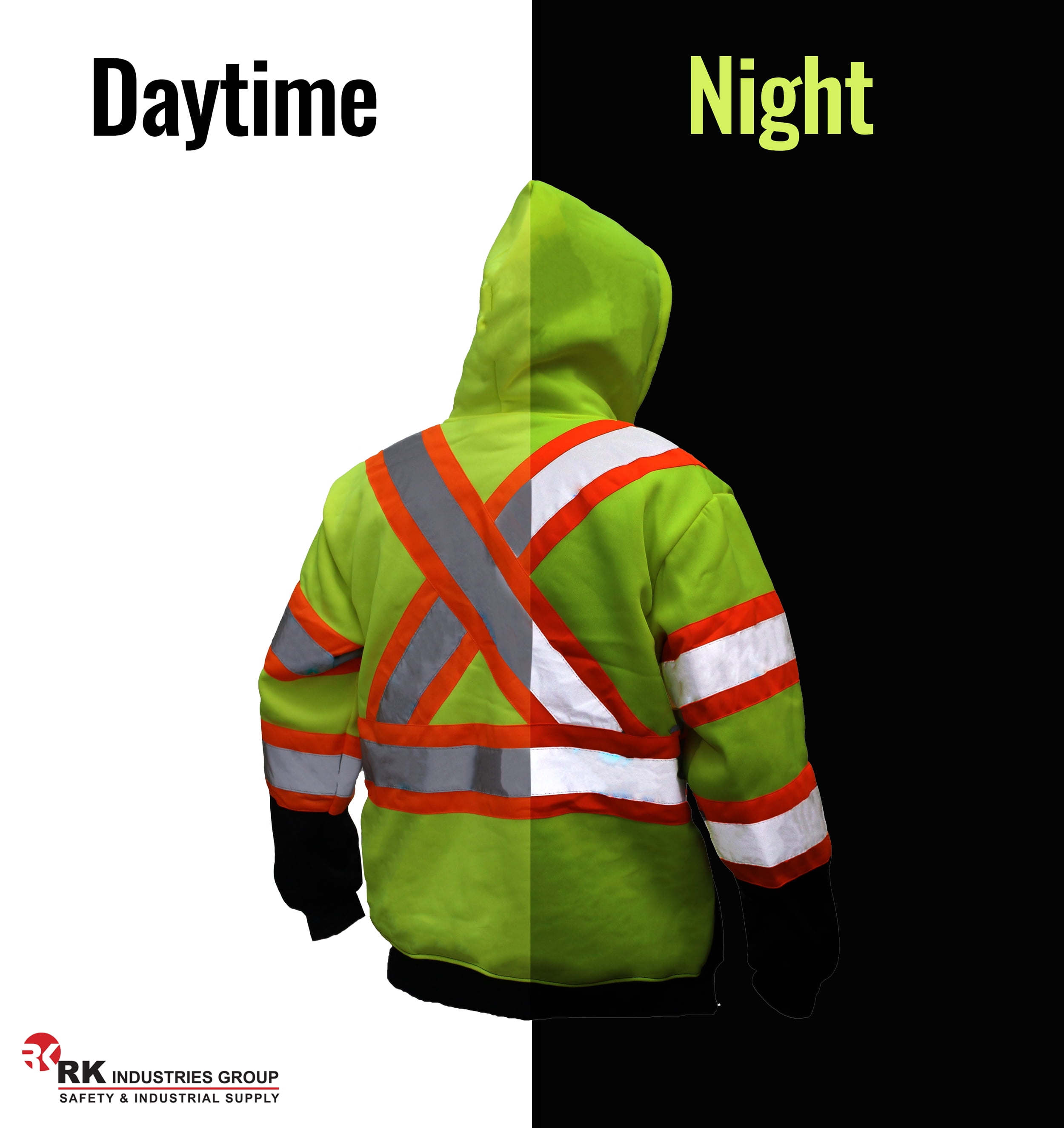 New York Hi-Viz Workwear HX7012 Men's ANSI Class 3 High Visibility Class 3 Sweatshirt, Full Zip Hooded, Lightweight, Black Bottom with X pattern(5XL, Lime)