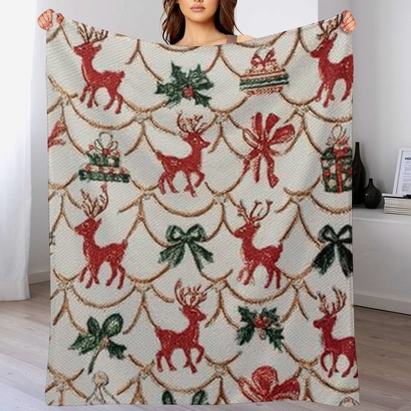RKSupls Christmas Throw Blanket, Soft Warm Flannel Elk Pattern Blanket for Christmas Home Bed Sofa Couch Decor,50x60 in
