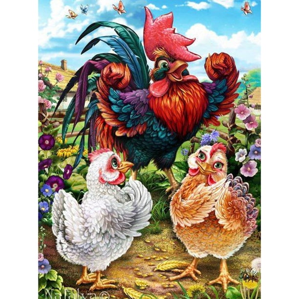 Taladro diamante pintura (DE2620) 5D DIY gallos completos punto de cruz bordado mosaico Kit 20X30cm Hugtrwg Para estrenar