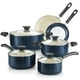 thumbnail image 1 of Cook N Home Juego de ollas y sartenes antiadherentes, 10 piezas de utensilios de cocina de cerámica, juego de cocina antiadherente con cacerolas, sartenes, olla holandesa con tapas, azul, 1 of 5