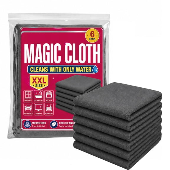 Magic Microfiber Cleaning Cloths 6 Pack, 16x12 Inch Lint-Free Reusable Rags, Streak-Free Washable Towels for Glass, Kitchen & Car