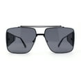 thumbnail image 2 of Luxurious Rectangle Flat Top Bridge Racer Metal Rim Officer Sunglasses All Black, 2 of 4