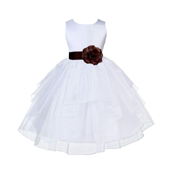 Ekidsbridal White Brown Shimmering Organza Flower Girl Dresses for Toddlers Wedding Beauty Pageant Communion Baptism Gown 4613S S