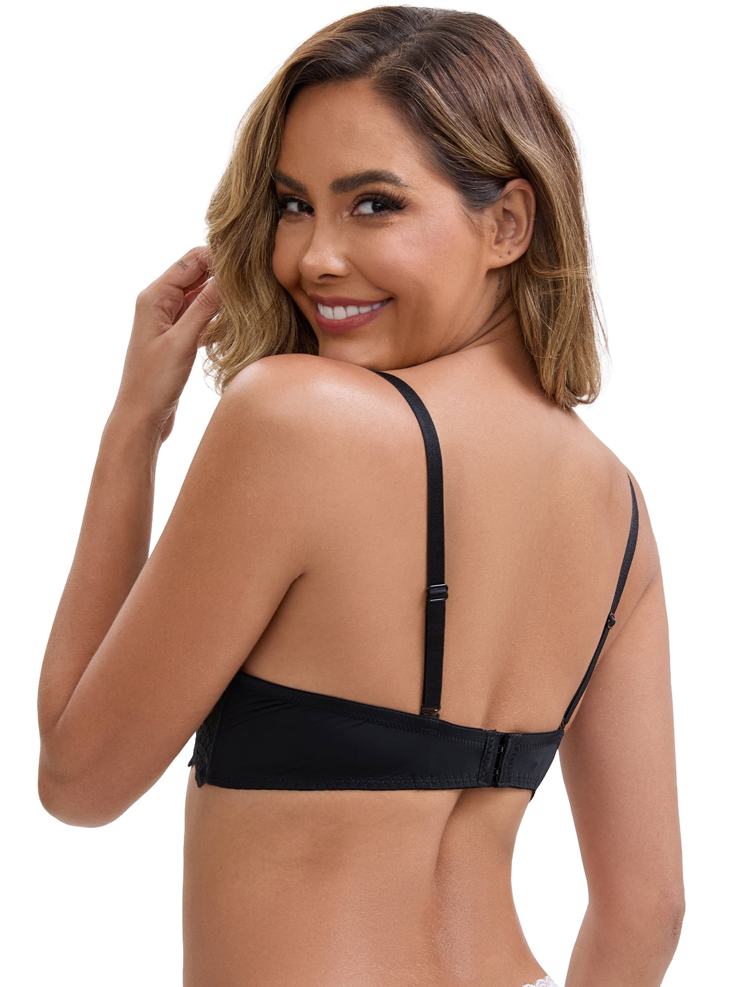 DARING DIVA Lace Plunge Push Up Underwired Bra Adjustable Straps 38B Black