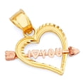 thumbnail image 1 of Wellingsale 14K Two 2 Tone Rose and Yellow Gold Polished Diamond Cut Ornate "I Love You" Heart Charm Pendant with Cupid Arrow, 1 of 5