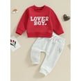 thumbnail image 2 of Baby Toddler Boy Valentine’s Day Outfits 6 12 18 24 Months 2T 3T Long Sleeve Sweatshirt + Solid Color Trousers Set Toddler Clothes, 2 of 9