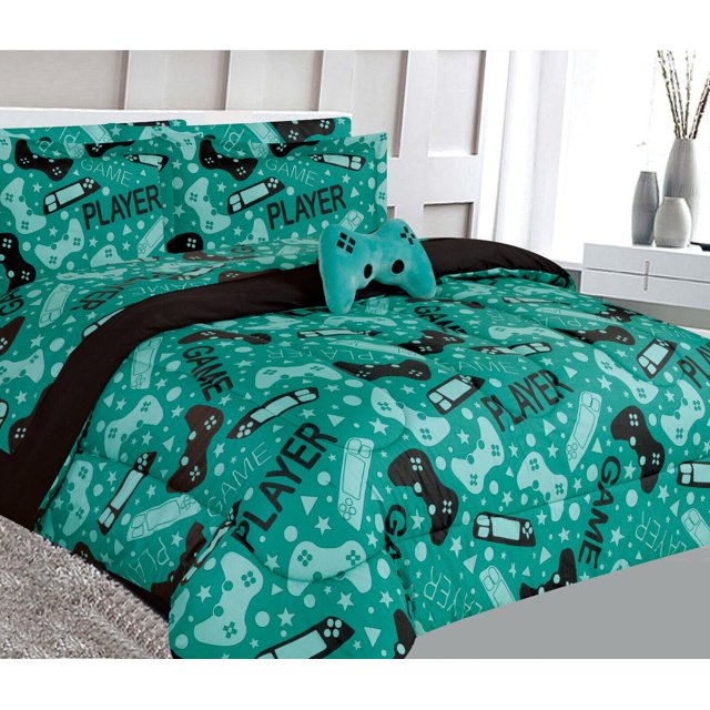 Edredón de 6 piezas para dormitorio infantil, niña y niño, tamaño doble, reversible, azul, suave y cálido. Incluye 1 edredón, 1 funda, 1 sábana plana, 1 sábana ajustable, 1 funda de almohada y 1