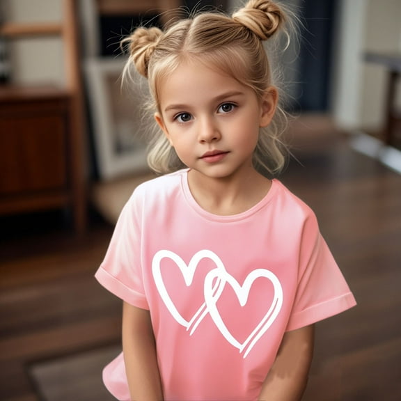 Girls T Shirts Heart Girls Short Sleeve Tops Oversized Summer Clothes Toddler Girl Girl Shirts 7-8 Years