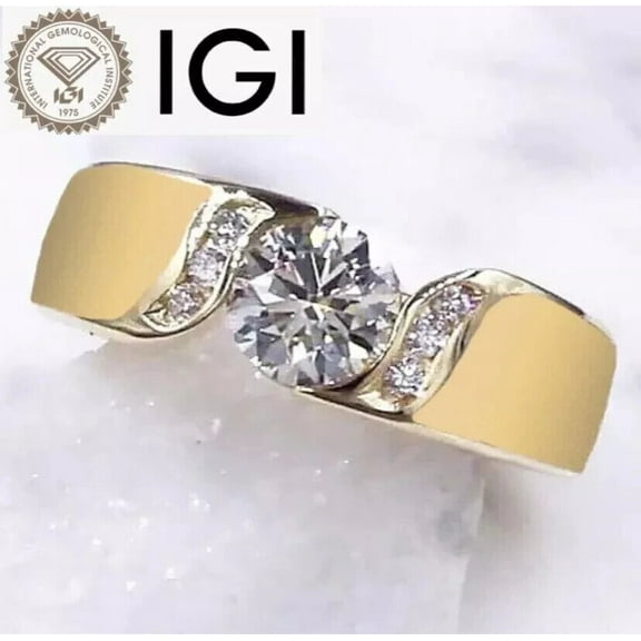 1.10 Ct Round Cut IGI Real Lab Grown Diamond Engagement Ring 14K Yellow Gold