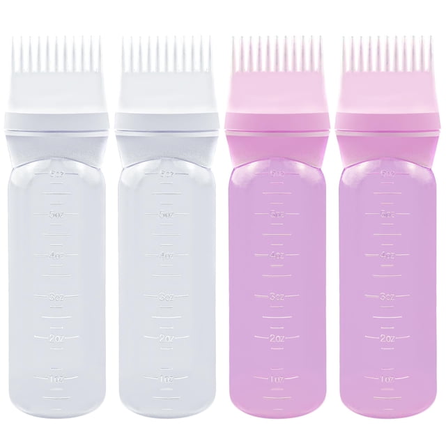 ELANE 4 botellas aplicadoras de peine de raíz de 6 onzas, botella aplicadora de aceite para el cabello, aplicador de peine de aceite para el cabello, aplicador de botella para tinte para el cabello, c