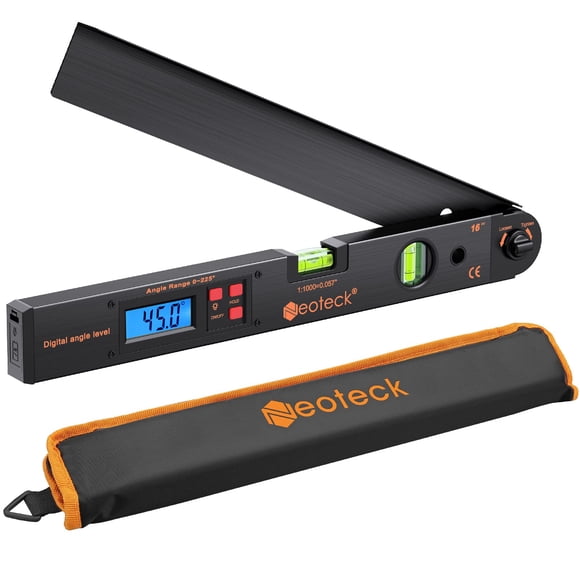 Neoteck Aluminum Angle Finder 225° 16 inch Digital Protractor Angle Ruler LCD Backlight Digital Angle Measuring Tool with Horizo