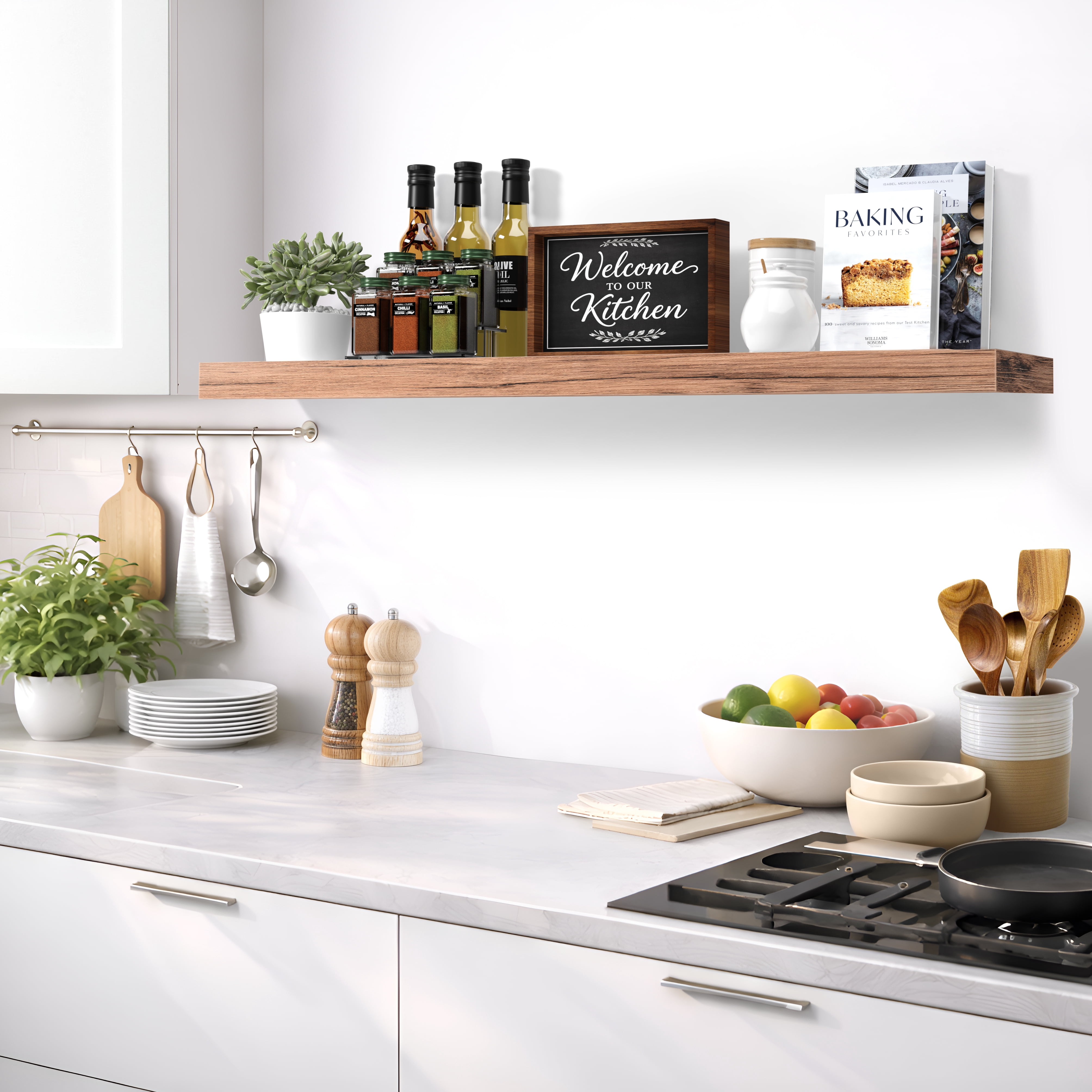 Sorbus 55" Floating Wall Shelf, Mahogany, Invisible Brackets, Bathroom, Bedroom & Home Decor