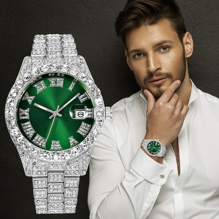 hengsof Men's Fashion Stainless Steel Watch, Casual Dress Wrist Timepiece  with Crystal Accents, Quartz Movement Analog Clock for Daily Wear