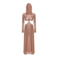 thumbnail image 3 of Lejafay Robe Maxi Transparente à Manches Longues pour Femmes, Fente Haute, à Capuche, Robe de Couverture Transparente, Nude S, 3 of 5