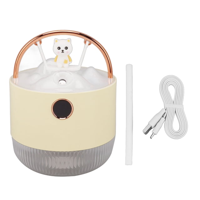 Minihumidificador 600 ml 40 ml/h Modo dual Oso en columpio Luz de noche Carga USB Humidificador de escritorio para dormitorio Oficina Coche Amarillo