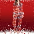 thumbnail image 4 of FDGIU Women's Christmas Pajama Set‌, Holiday Printed Long Sleeve Button Down Shirt & Pants, Cozy Festive Loungewear, 4 of 7