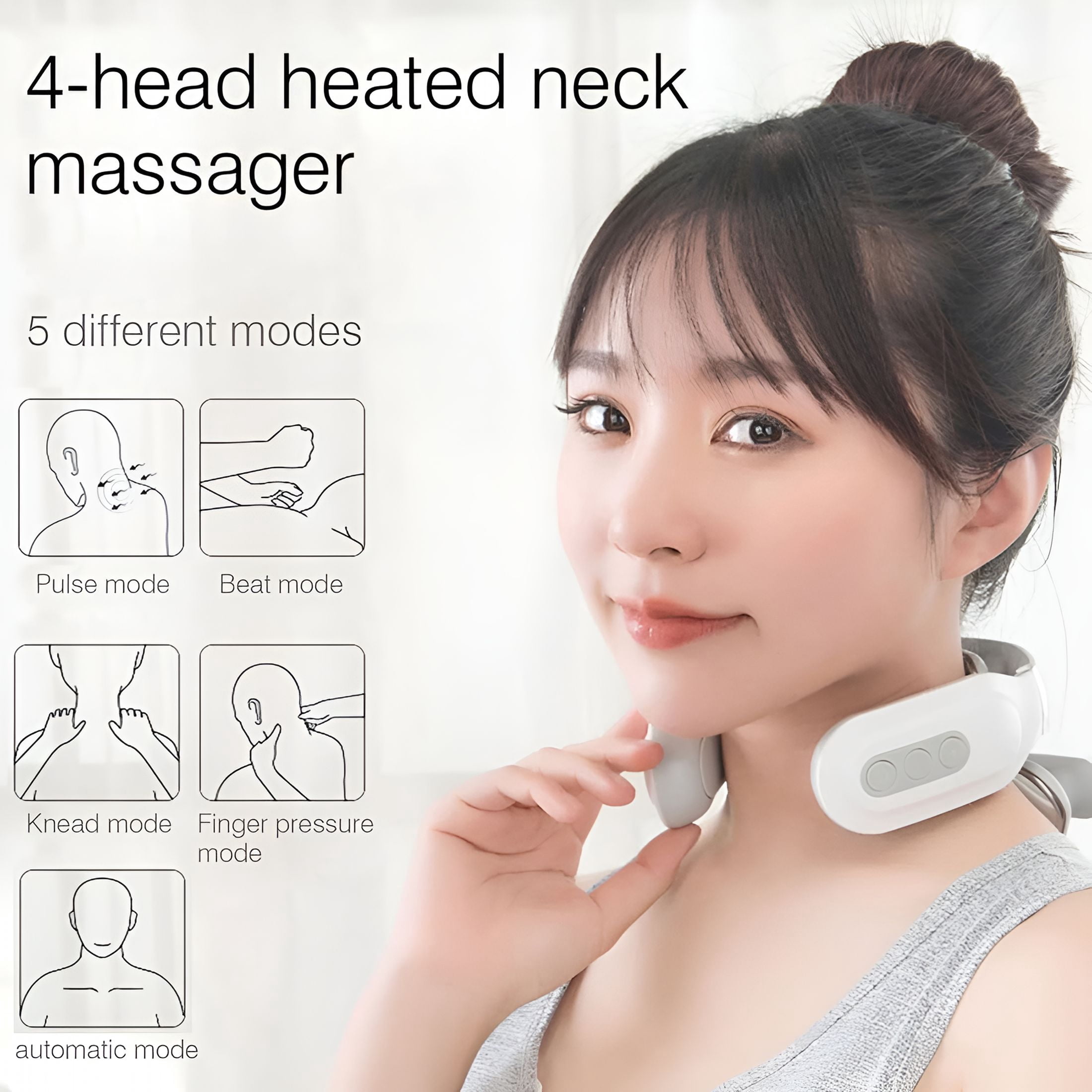 XIRQI Neck Massager-Multifunctional 4-Head Heated Neck Massager Usb Rechargeable Neck Massager with Heat