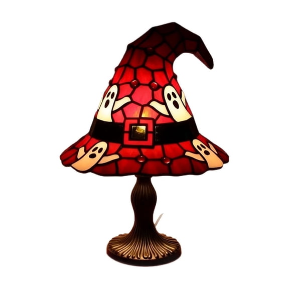 Nkmbld Witch Hat Lamps for Halloween Decorations, Handcrafted Stained Gothic Wizard Hat Lights, Light with Glow-in-The-Dark Figurine for Bedroom