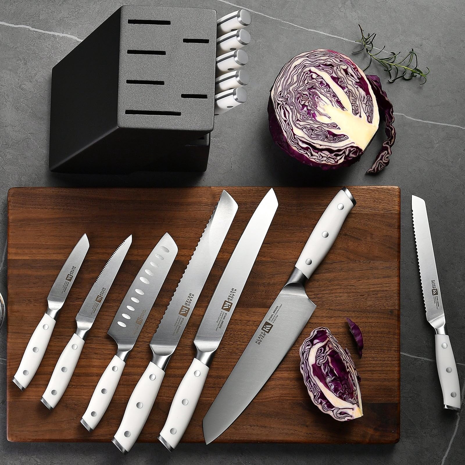 Klaus Meyer Stahl High Carbon Exclusive German Steel 13 Piece Knife Block Set (White)