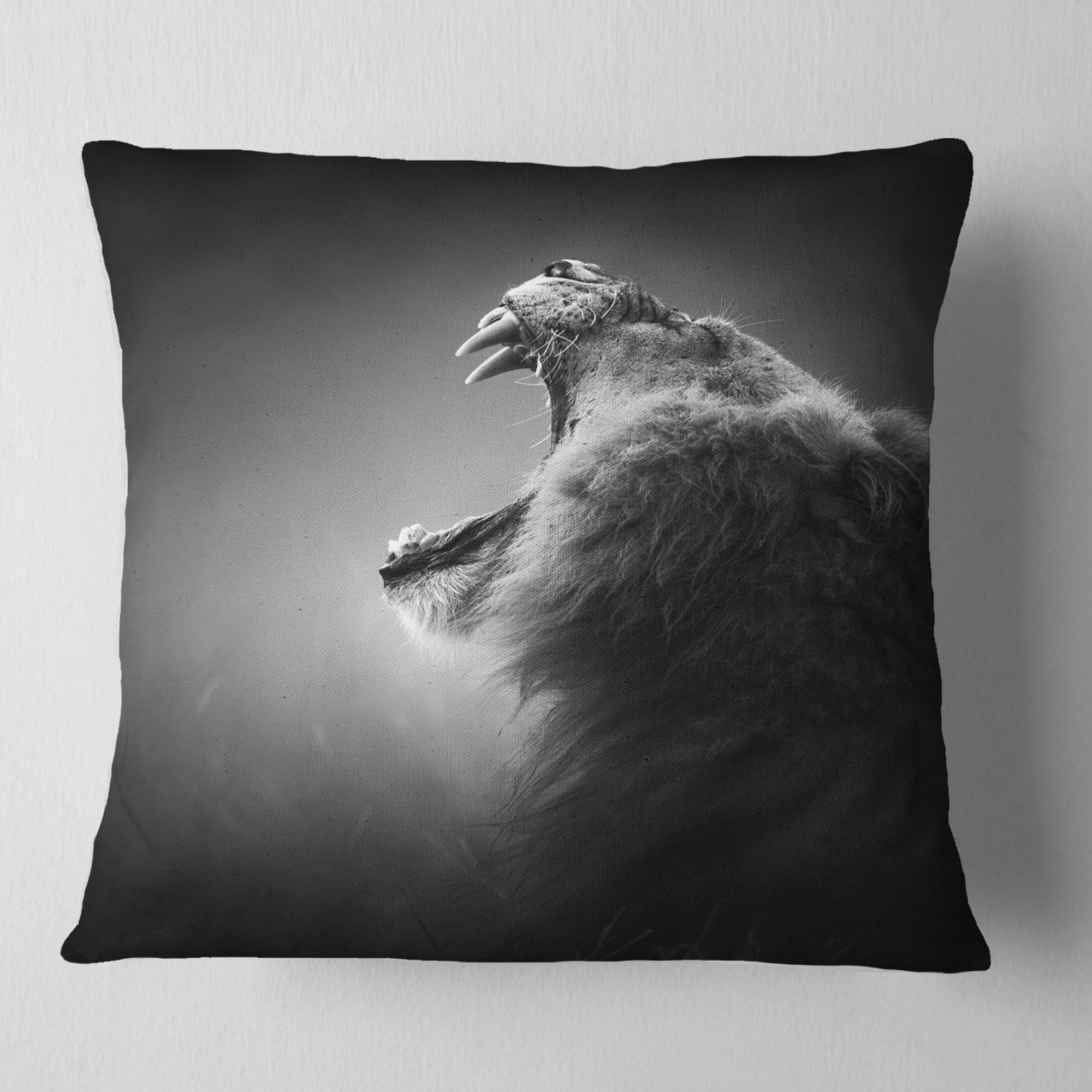 Designart Lion Displaying Teeth - Animal Throw Pillow - 18x18