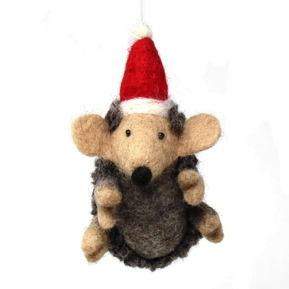 Global Crafts Hand Crafted Wool Felt Christmas or Winter Ornaments from Nepal, Hedgehog (GLG60039-01)