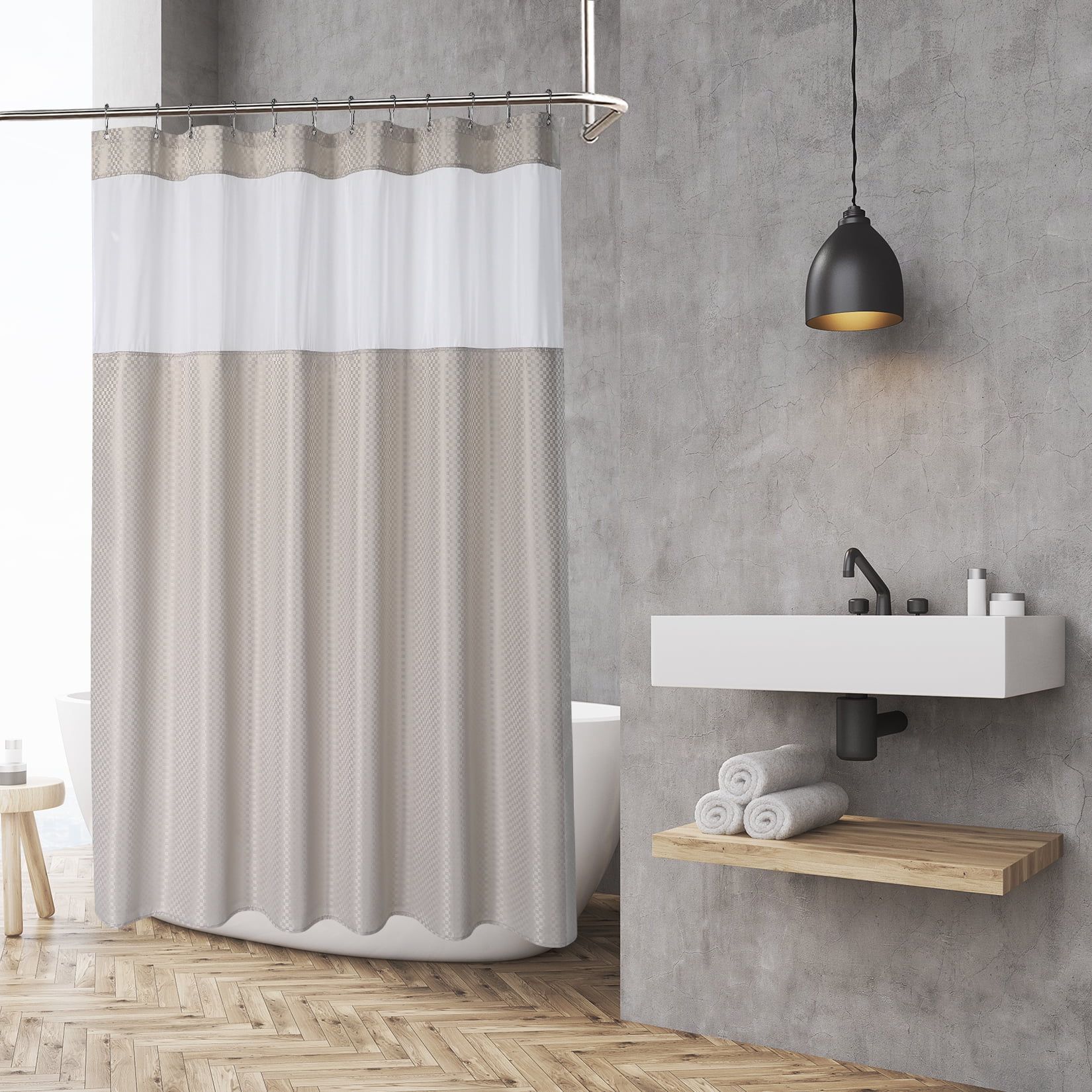 Lunsy Fabric Shower Curtain with Snapin Liner, Heavy Duty Water