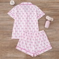 thumbnail image 5 of Christmas pajamas for women setWomen's Bow Print Sleepwear Set With Collar And Short Sleeves, 5 of 9