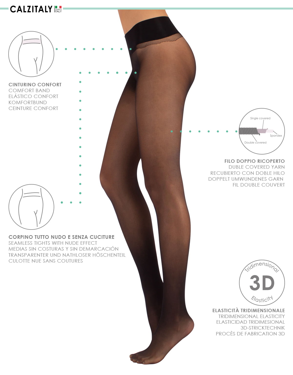 Calzitaly Seamless Sheer Tights with Comfortable Waistband, 15 Dernier  Pantyhose (XX-Large, Blu) 