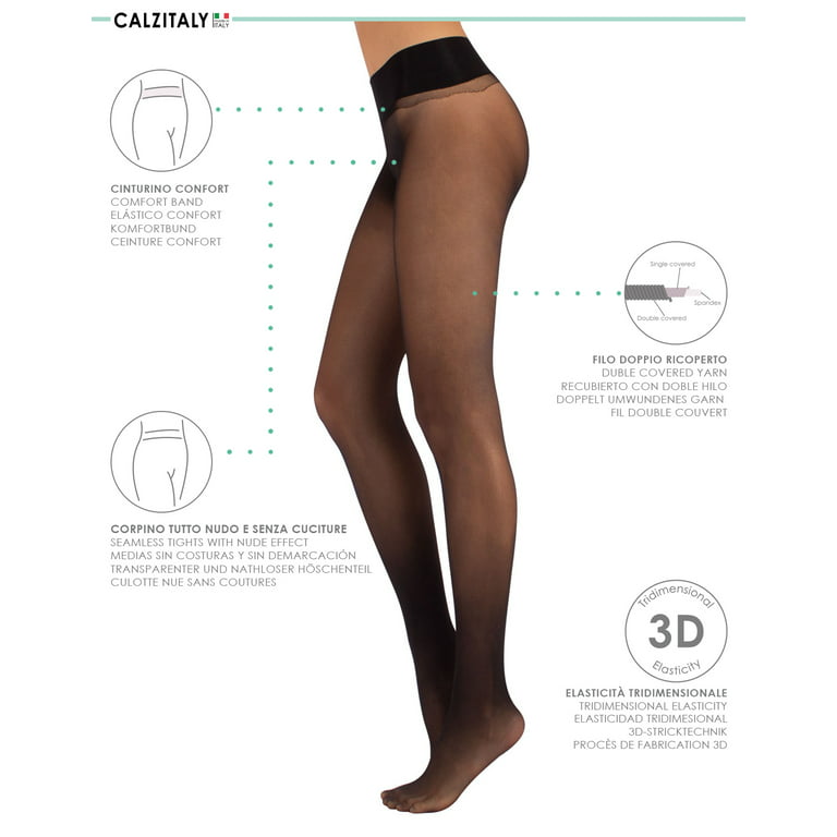 Calzitaly Seamless Sheer Tights with Comfortable Waistband, 15 Dernier  Pantyhose (XX-Large, Black)