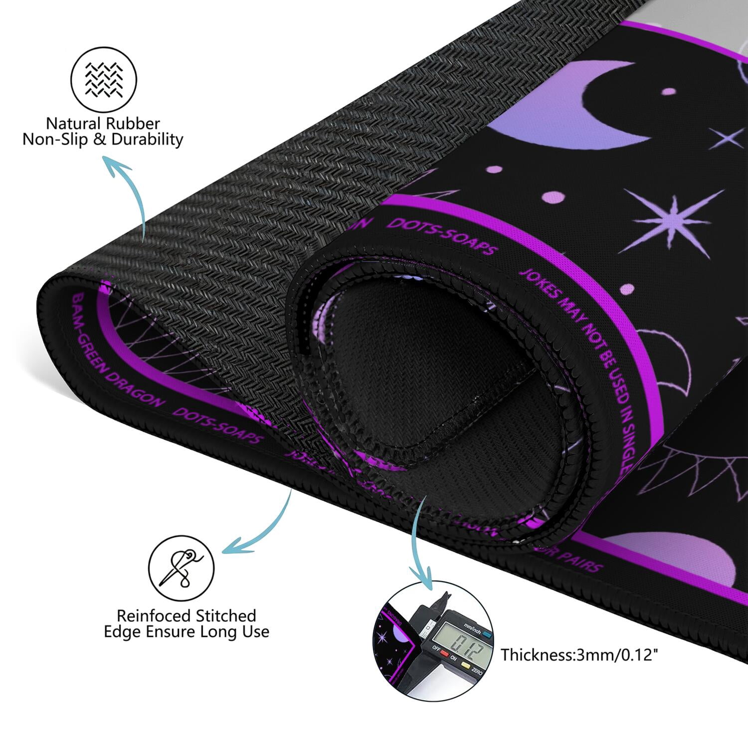 Purple Mahjong Mat with Rules, 31.5*31.5in Anti Slip American Mahjong Mat for Table, Noise Reduction, Neoprene Mah jongg Mats with Carrying Bag & 3 Dices, Mahjong Set Gift, Board Tile Games Mats