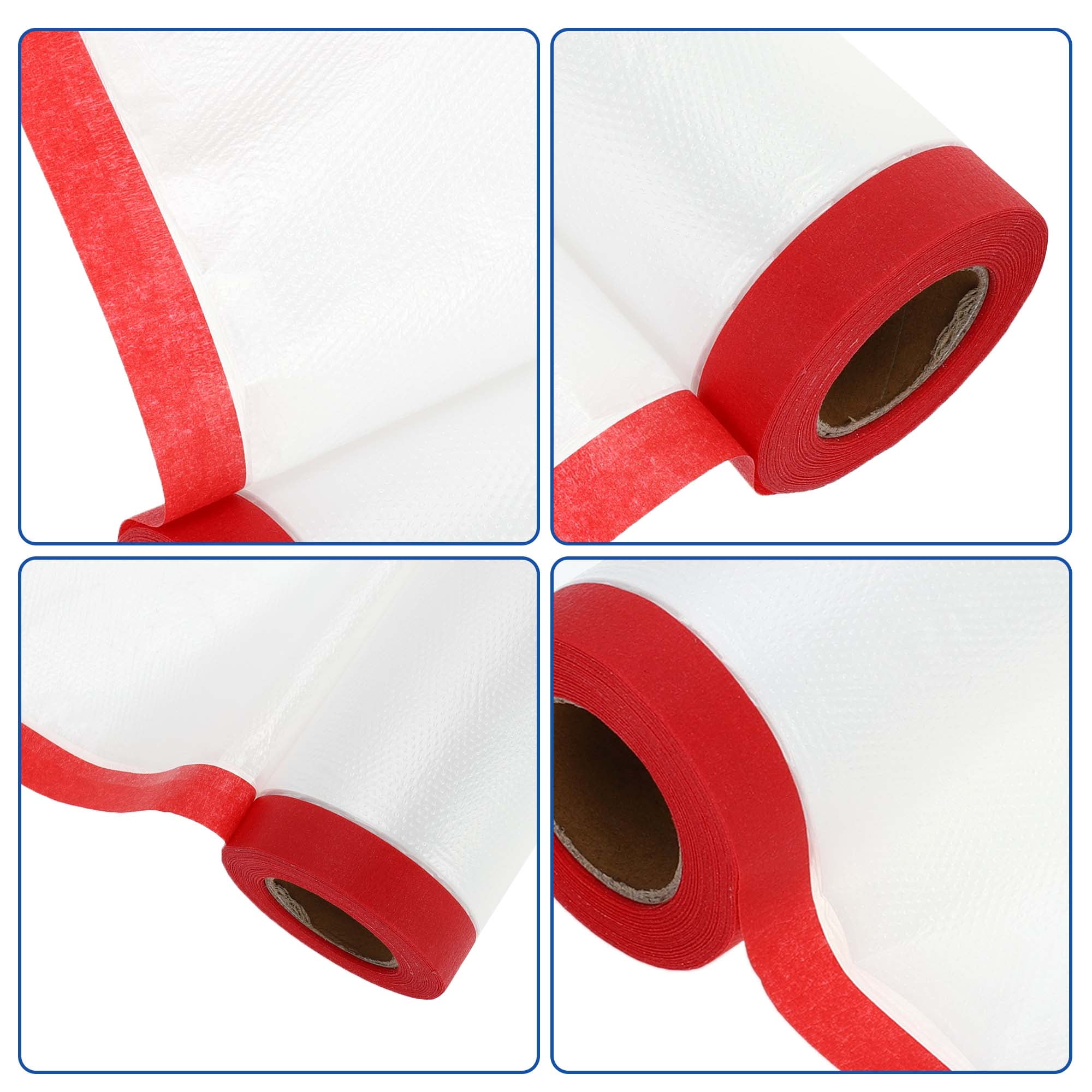 Unique Bargains Masking Paper with Tape 2000x150cm/65.62ftx59.06" 3 Pcs Pre-Taped Paper Film Kit White Red PE Film Paper